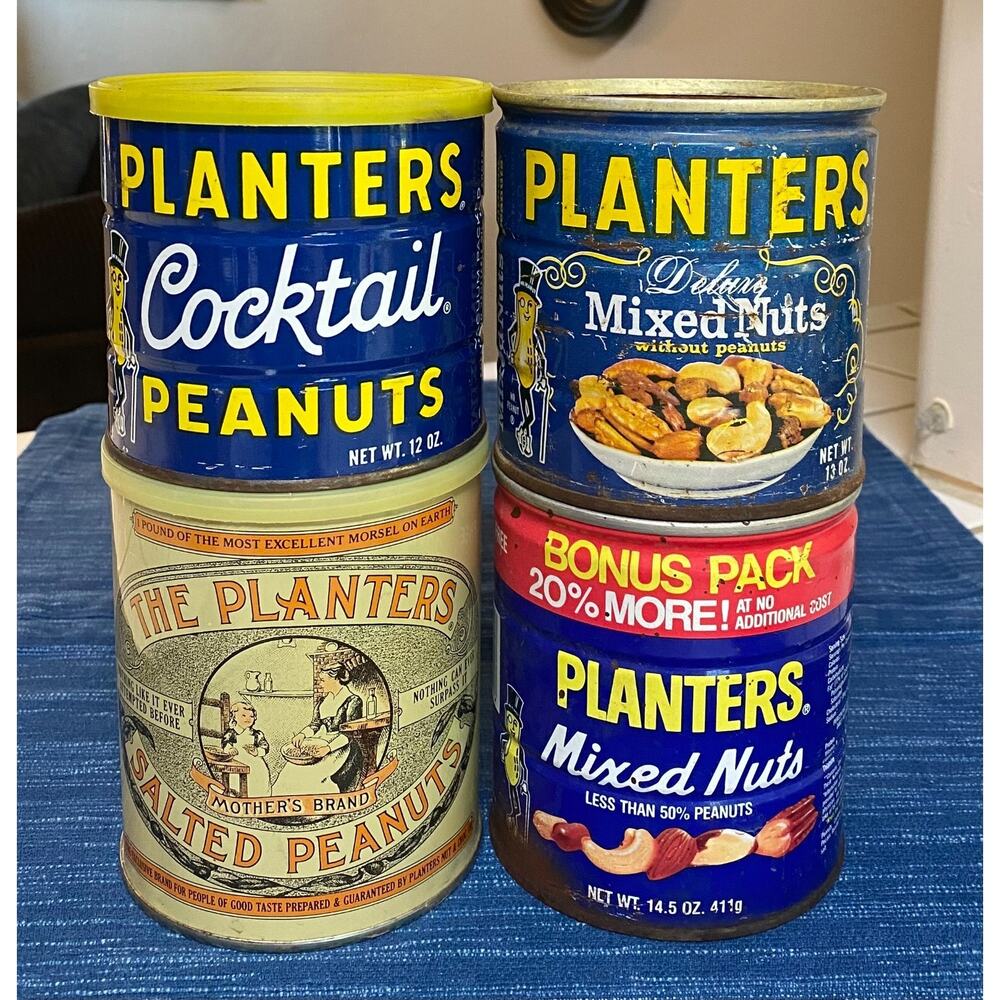 Vintage Planters Peanuts Tin Litho Can Lot Kitchen Decor Mixed Cocktail 3B